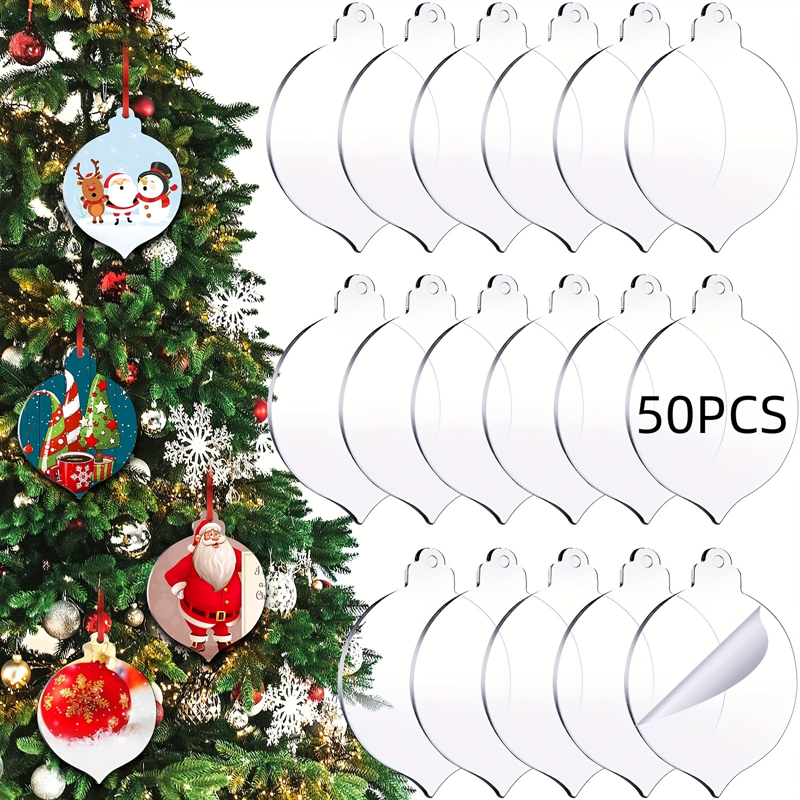 

50pcs Clear Christmas Ornaments - & Shaped Pendants For Diy Crafts, Hanging Decorations For Christmas, Halloween, , New - No Needed