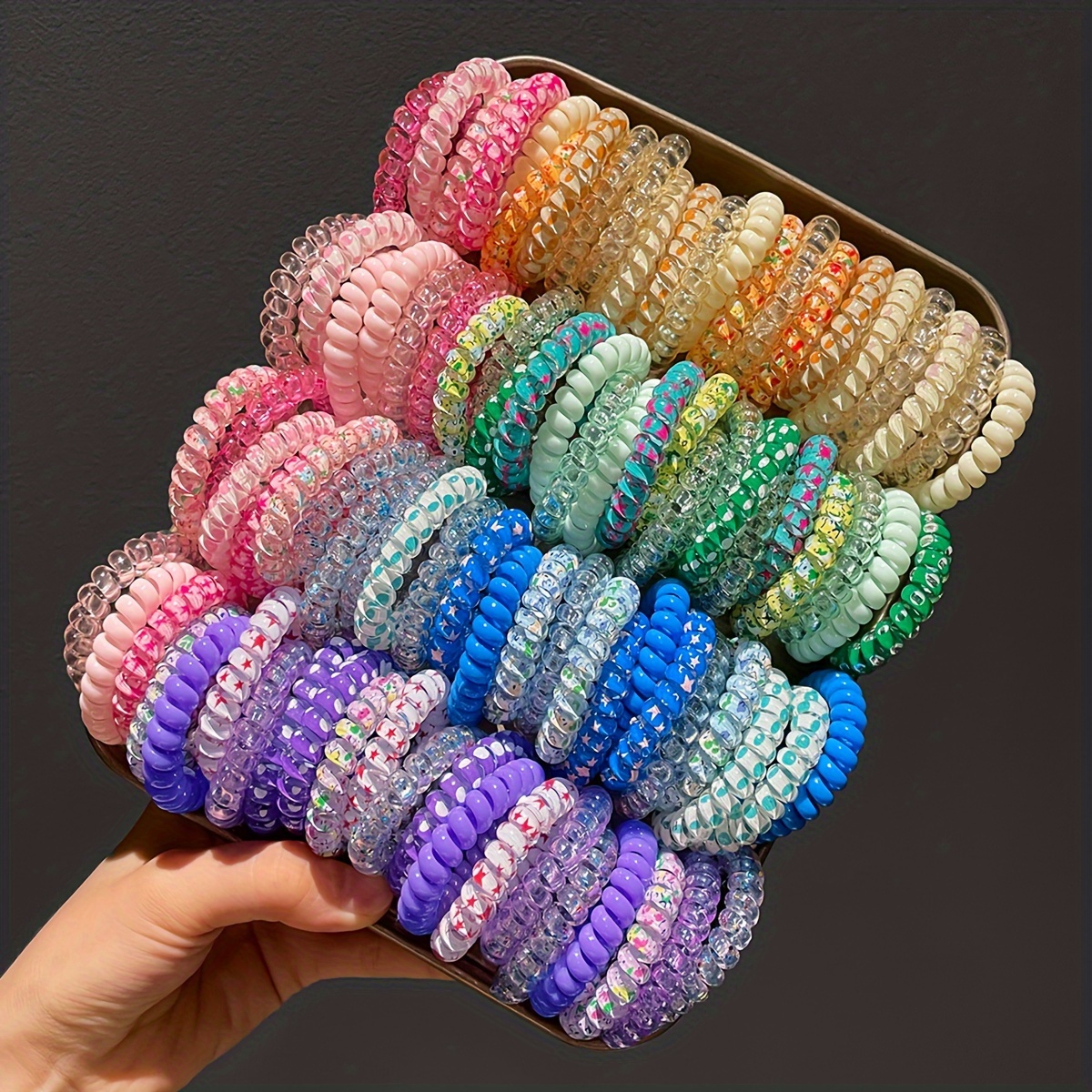 

90pcs Women's Candy Color Telephone Line Hair Ring Gradient Color Seamless Hair Rope Headwear