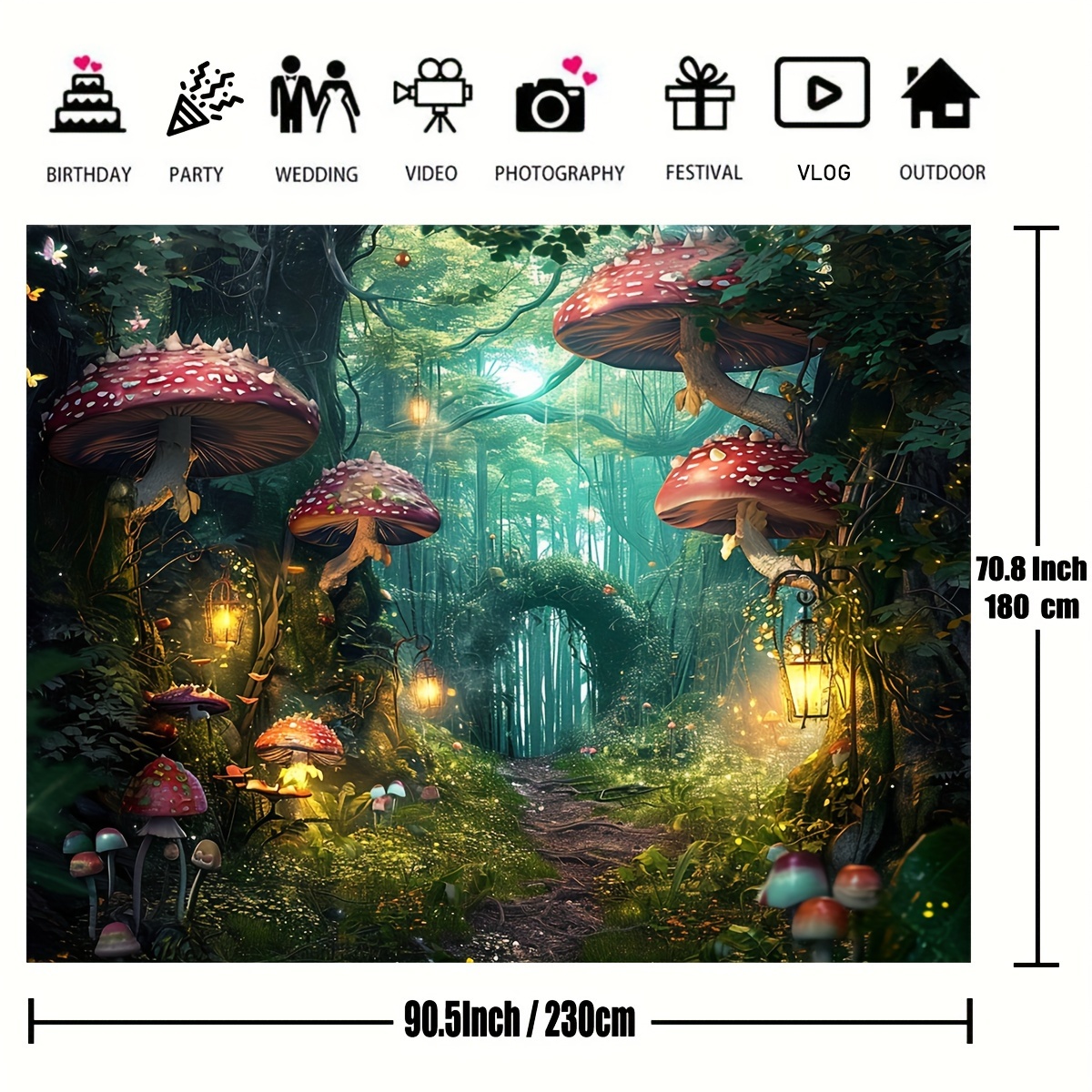 TEMU 1pc, Magical Background Fairy Woodland Mushroom Wonderland Plants Trees Natural Photography Background Birthday Studio Shooting