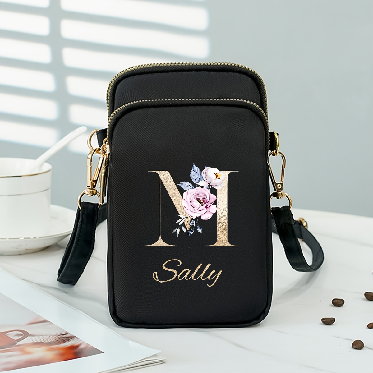 TEMU 1pc Customized Polyester Mini Crossbody Bag, -printed Coin Purse With Adjustable Lanyard, Zippered Shoulder Wallet For Mobile Phone, Simple Travel & Back-to-school Accessory