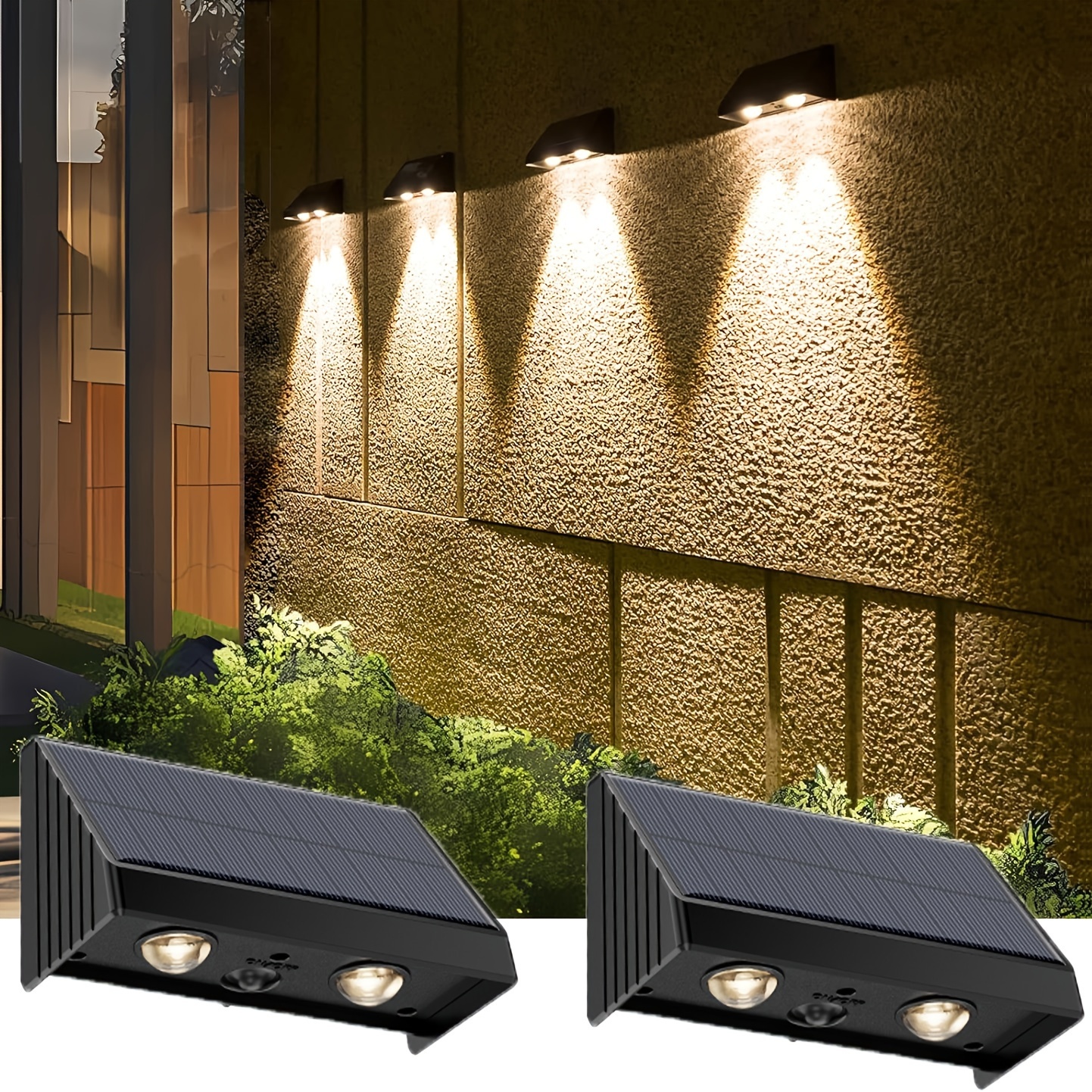 

Solar Lights Outdoor, 2 Pack Solar Fence Lights Warm White Down Solar Wall Lights, 100 Lumens Super Bright Dusk To Dawn Deck Light For Yard/railing/wall/step/patio/porch