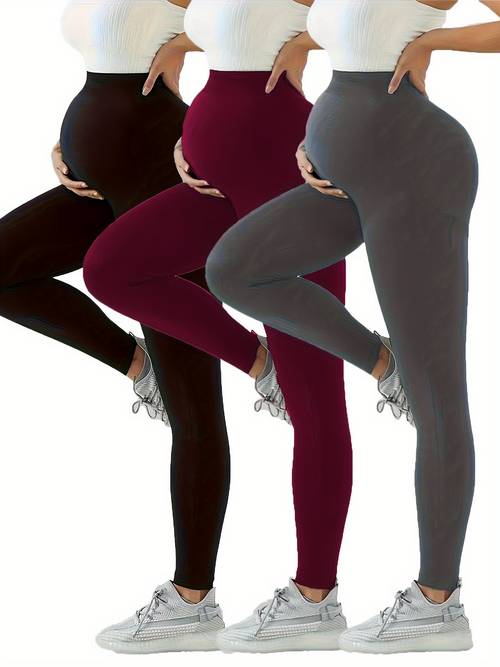 3pcs womens solid color maternity leggings fit high stretchy yoga sports pants for pregnant women