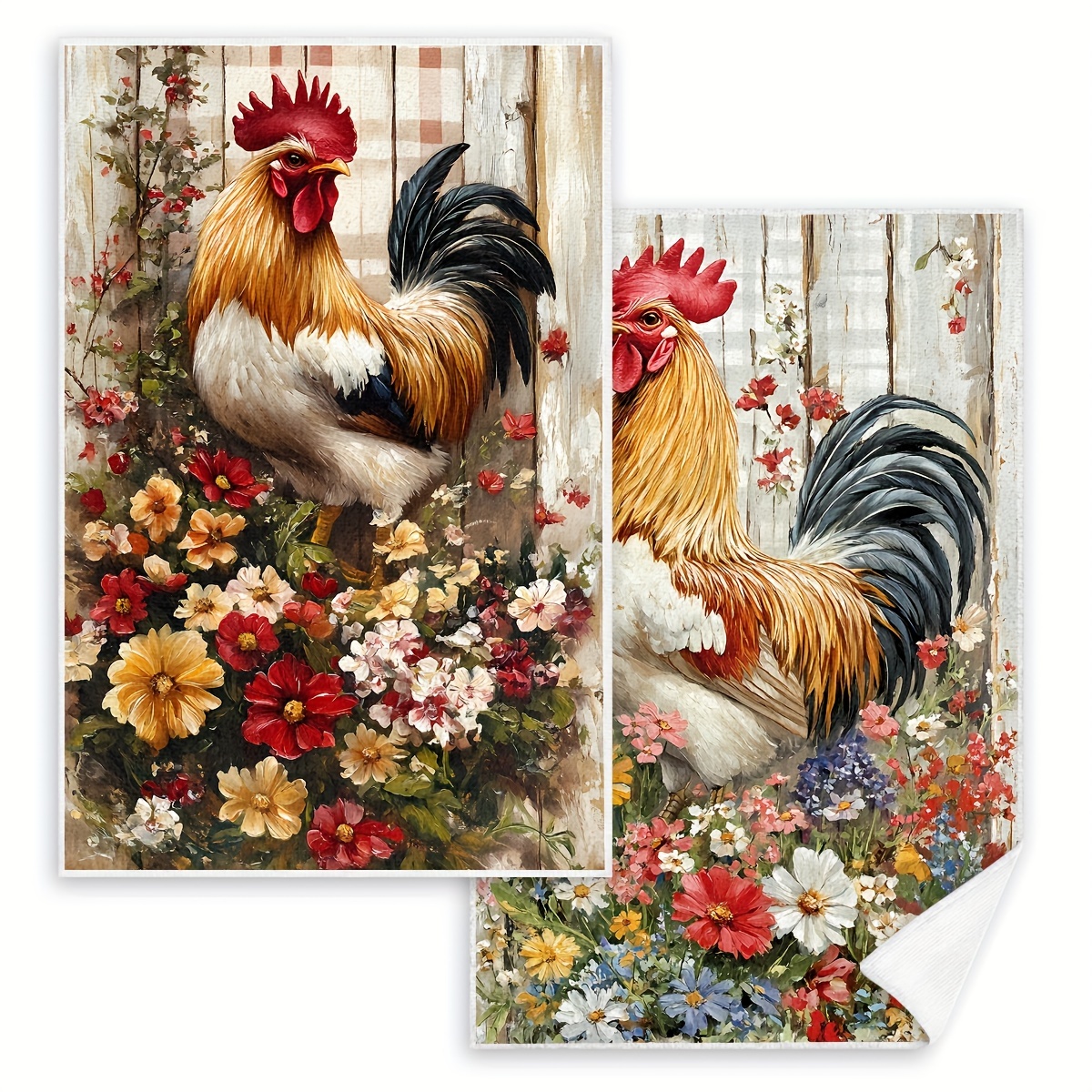 

2-pack Microfiber Farmhouse Rooster Hand Towels - Ultra Fine Knit Fabric Dish Cloths, Absorbent Tea Towels For Cooking, Baking, Housewarming Gifts, Kitchen And Bathroom Supplies