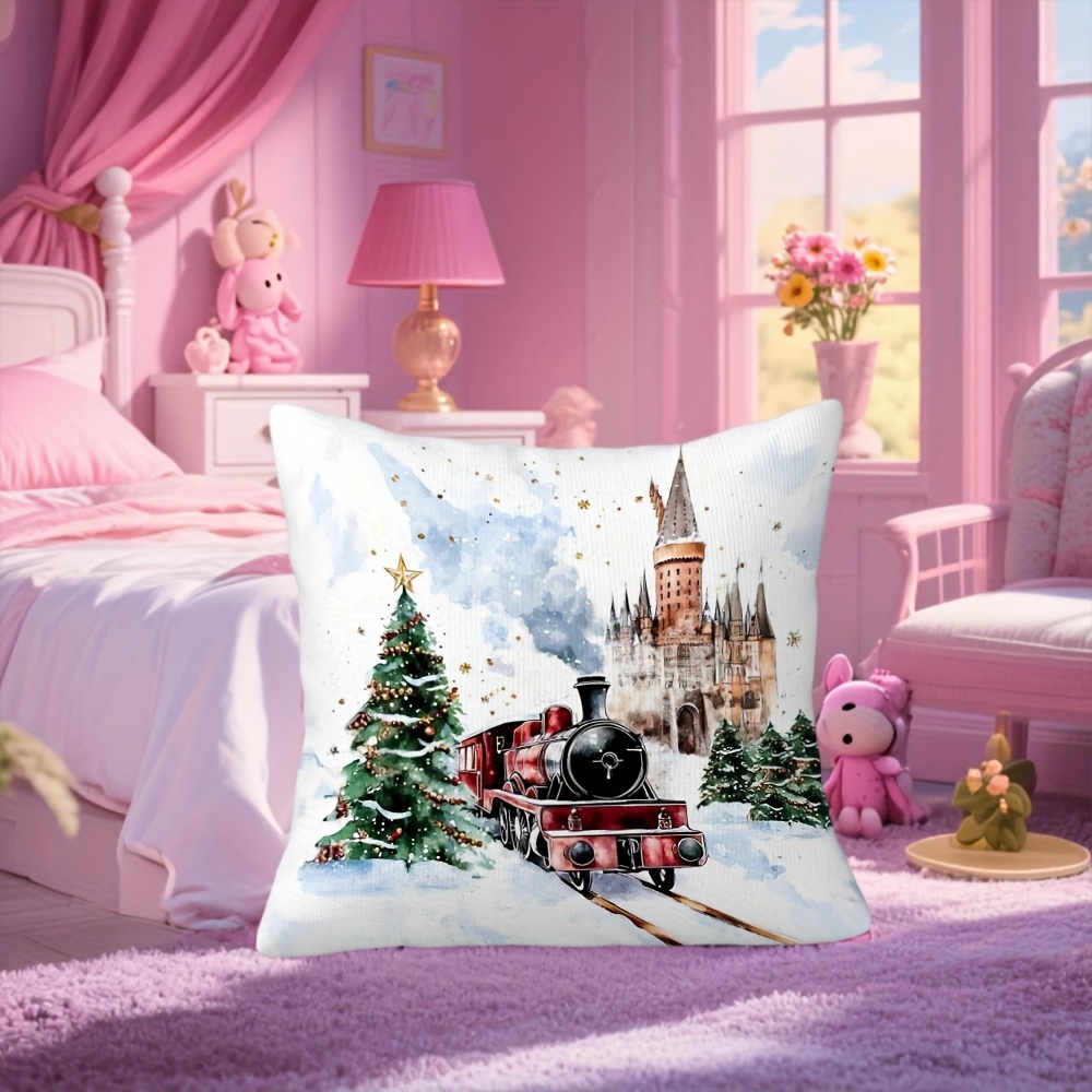 1pc Harry Potter Themed Polyester Throw Pillow Cover, No Insert, Exquisite Pattern, Fine , Home Decor, , Holiday Party, Anime Design, Skin-friendly, Premium Halloween, Pattern