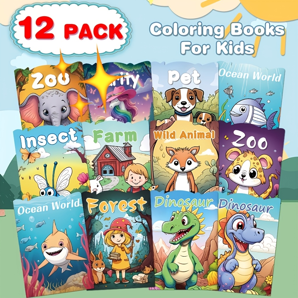 12   series childrens coloring books including zoo unicorn dinosaur and other themed drawing books fun and simple   help   drawing and   skills enhance concentration and imagination suitable as gifts for holiday