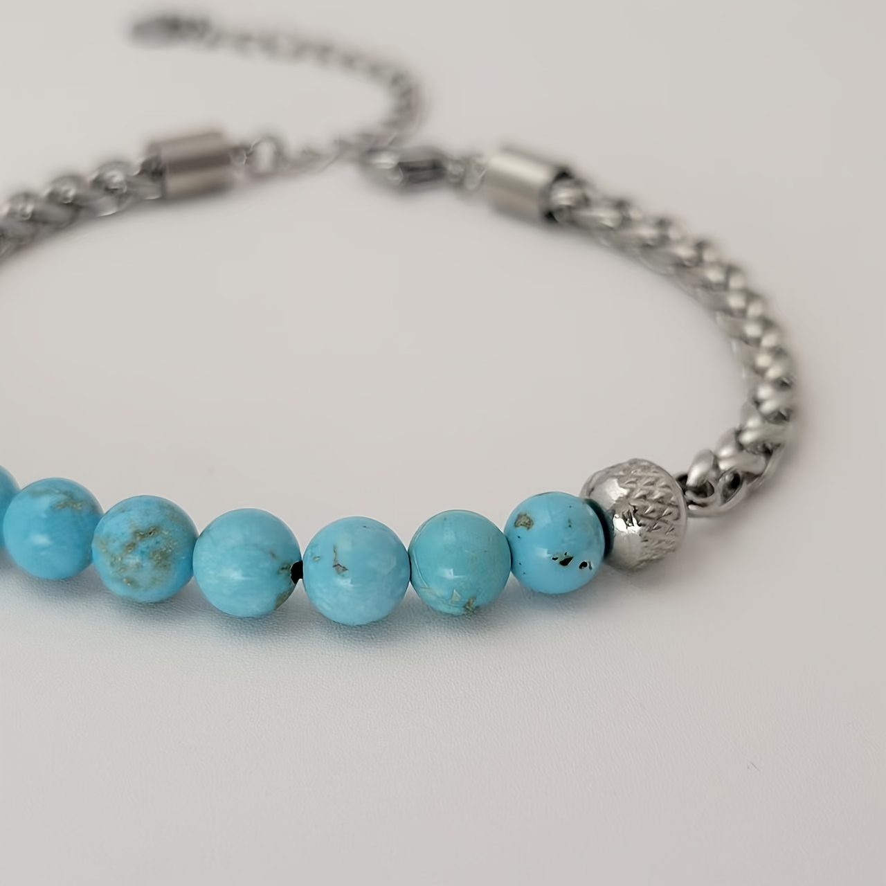Vintage Style Adjustable Titanium Steel Dragon Bone Chain Bracelet with Synthetic Turquoise Beads
