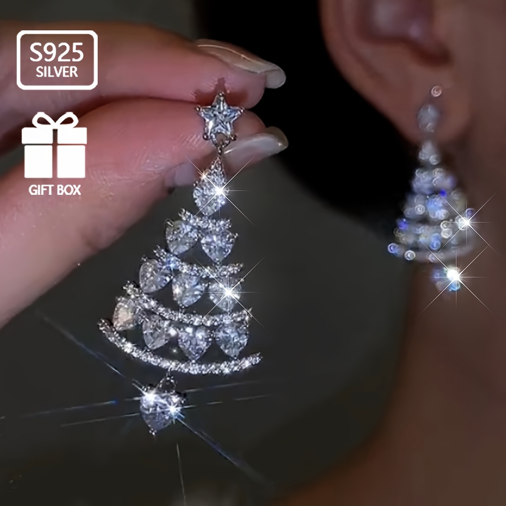 

Total Weight 9g 2pcs Women' Dropping Earrings 925 Silvery Needle Elegant And Shining Synthetic Alloy Christmas Suitable For Christmas Gifts And Banquet Wear