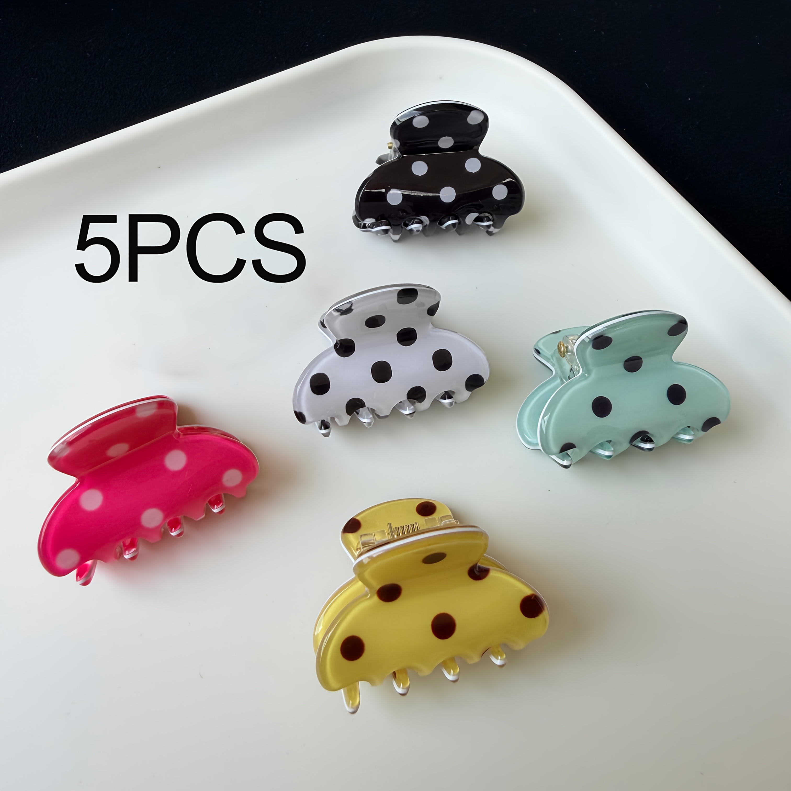 TEMU 4pcs/5pcs Cute And Polka Dot Hair Claw Clips, Mini Hair Clips, Suitable For Women's Long Hair, Flyaways, Side Bangs, Versatile, Durable, And