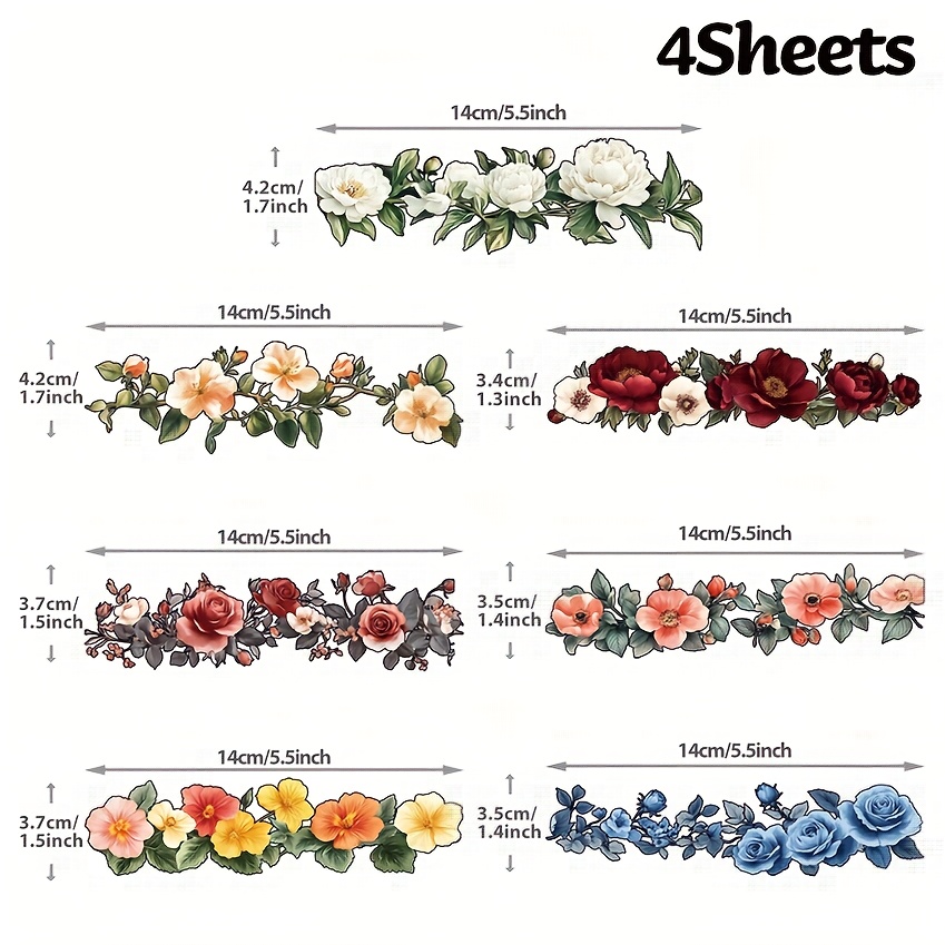 TEMU 4-sheet Or 8-sheet Options - Floral Iron-on Transfer Stickers With (red, Pink, Yellow, White, Blue, Green, Brown, Black, Beige, Peach,, Navy,
