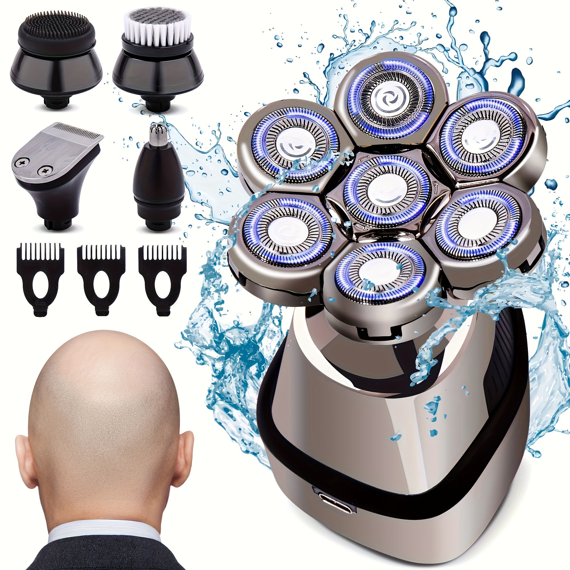 

7d Usb Head Shaver For Bald Men - And Rechargeable Electric With Nose And Beard Trimmer - Kit - Anti-pinch Technology - Gift