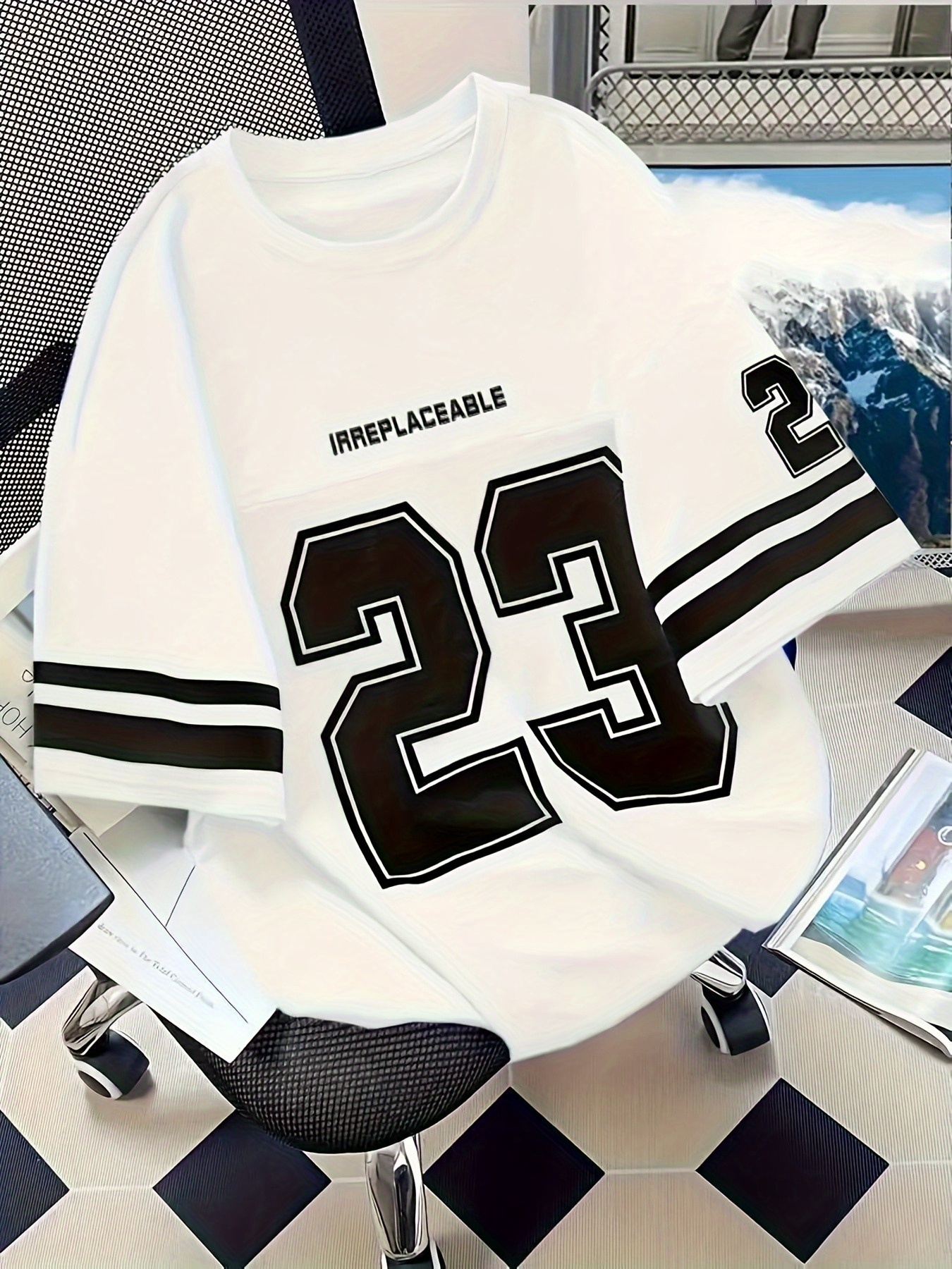   pattern t shirt black and     loose round neck machine washable casual outdoor   number   durable sportswear