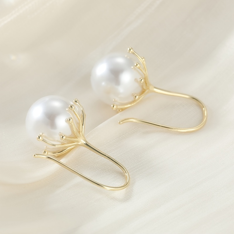 Plated Imitation Pearl Dangle Earrings Suitable for Women & - Elegant Water Drop Pendant Wedding, Party Jewelry Gift, Round Imitation Pearl Drop Earrings for Birthday, Year-Round Wear, Luxurious Coated