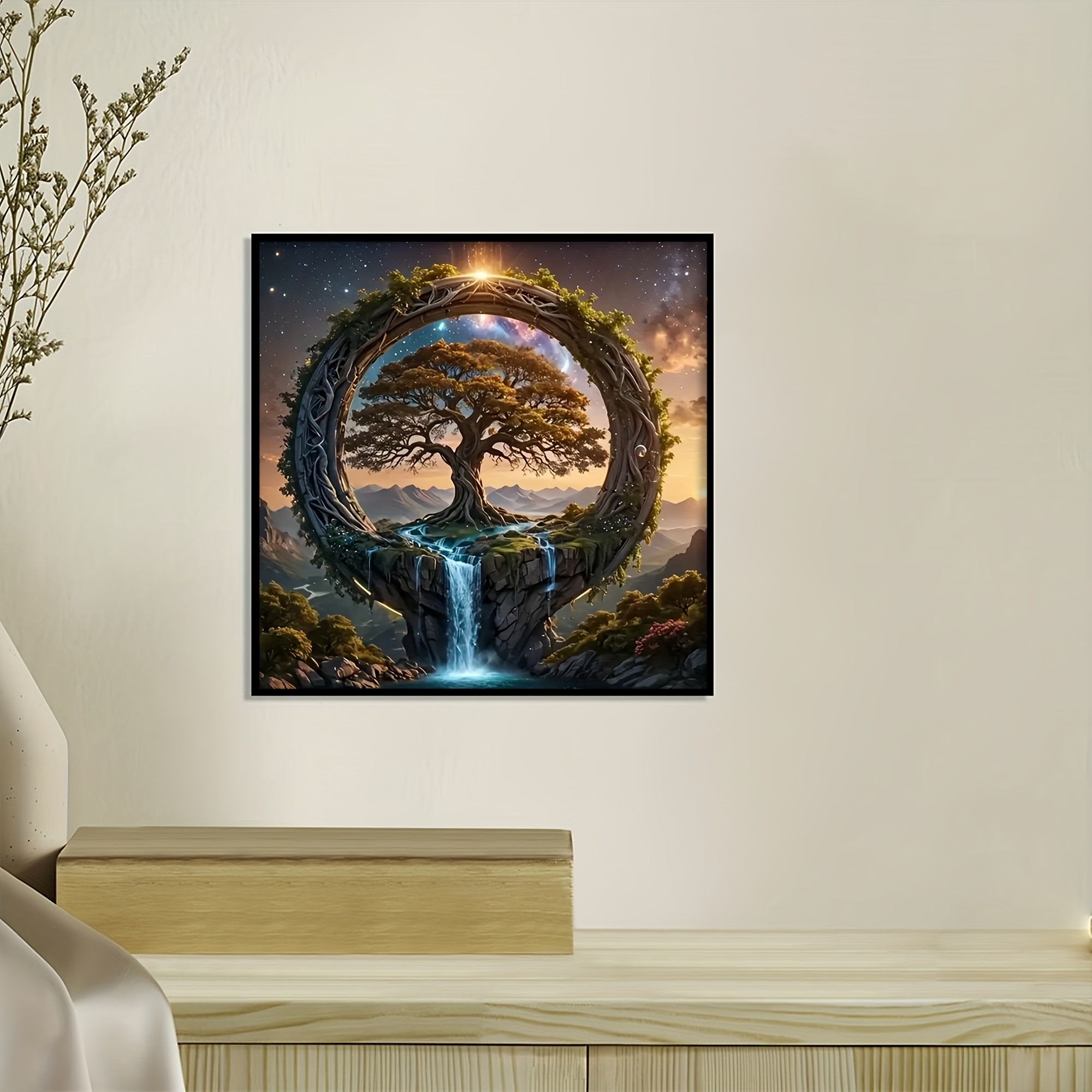 TEMU 1 Set - Waterfall Tree Theme Cross Stitch Kit, Diy Art Needlework Supplies, 11ct Mixed Color Thread Embroidery, Creative Craft Project, Ideal