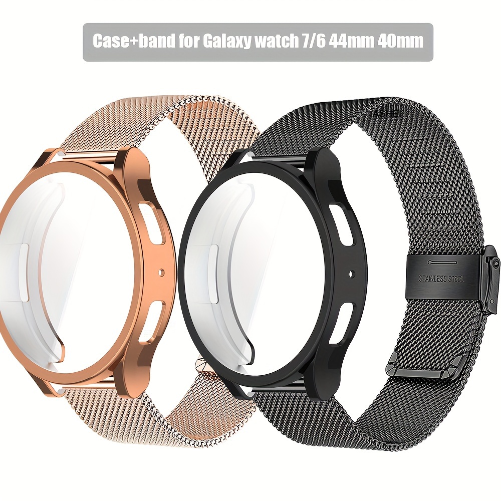 

Case + Strap For Samsung Galaxy Watch 7/6 40mm 44mm Mesh Strap And Soft Tpu With Screen Protector Case, Double Safety Clasp Milan Strap