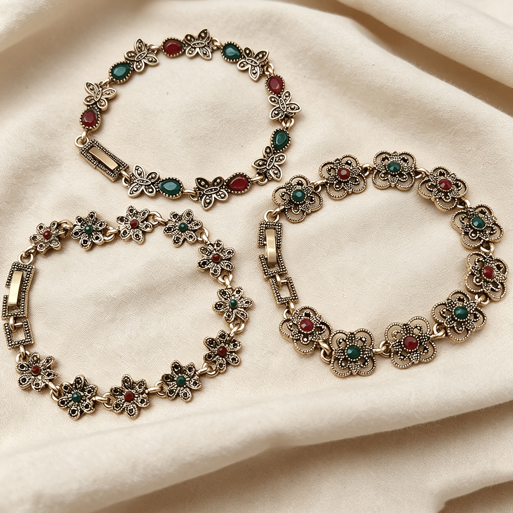 TEMU 3pcs Vintage Golden Bohemian-style Unisex Bracelets With And , Boho Wrist Ornaments Suitable For Parties, , And Weddings, Ideal Holiday Gift For