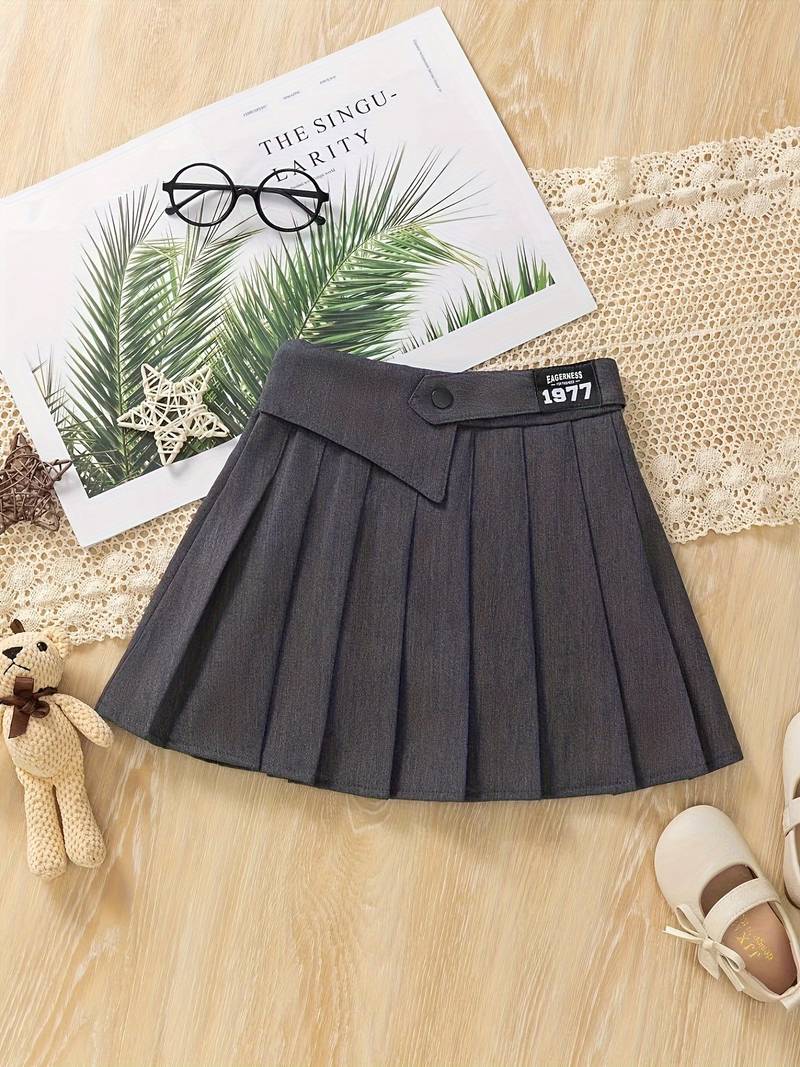 Girls School Pleated Skirt – Four Button Half Elasticated Waist, Polyester Viscose