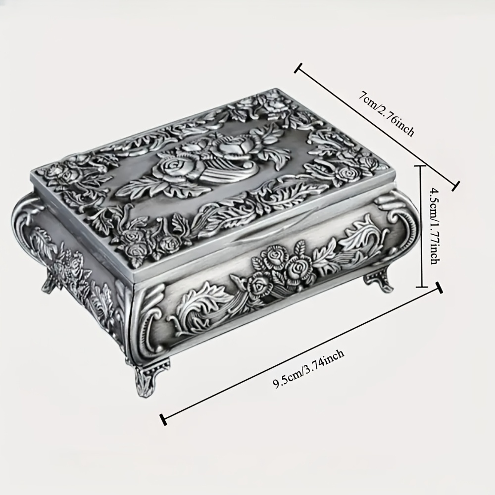 TEMU 1pc Vintage Metal Jewelry Box, Antique Organizer For Rings, Earrings, Necklaces, Small Trinket Storage Case, Color Keepsake Gift Box For Women