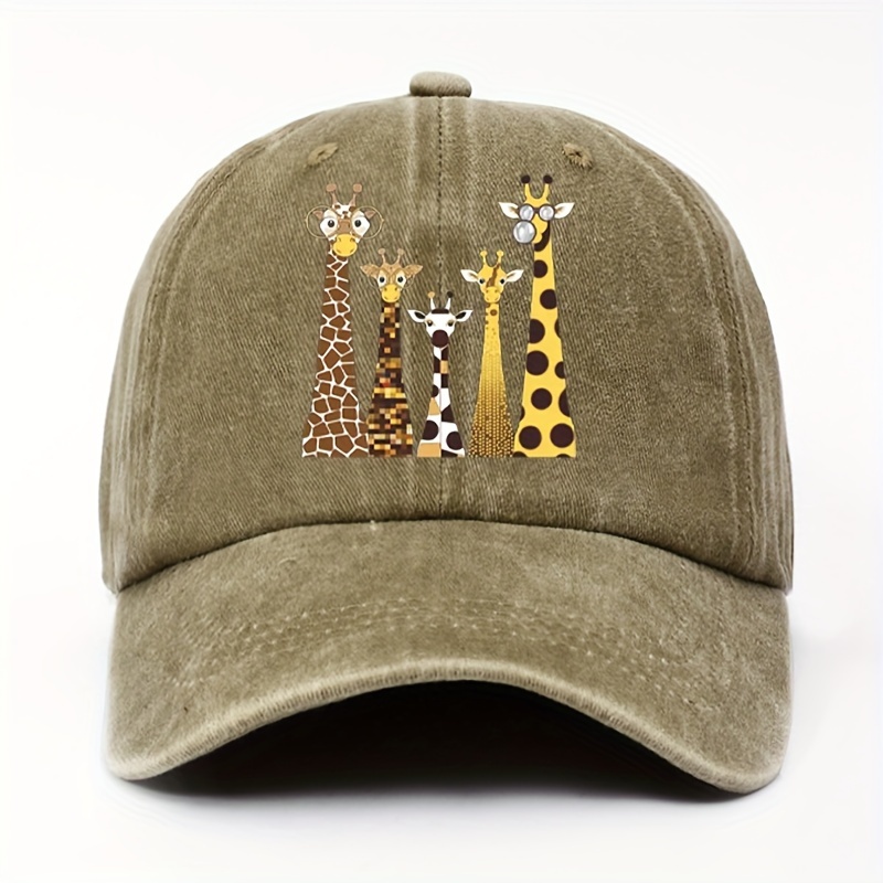 

5 Creative And Interesting Cartoon Giraffe Print Washed Baseball Cap, Retro Comfortable Cotton Adjustable Sun Hat