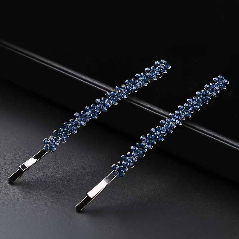 TEMU 2 Blue Flower Hair Clips, Elegant Side Hair Clips For Women, Bang Clips, Barrette Side Clips, Rhinestone Hairpins, Hair Accessories