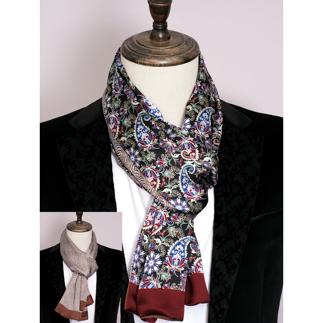 Men's 100 Silk Scarf Double Layer Neckerchief Business Suit Cravat Brown Black e