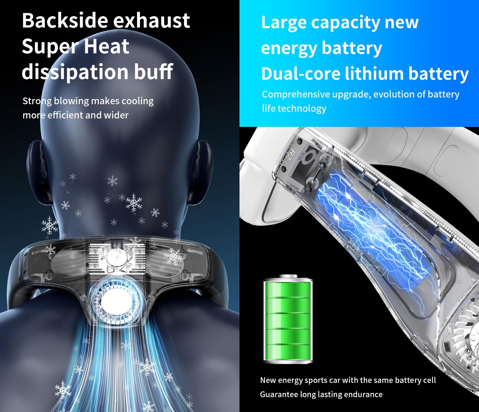 2025 Ergonomic Neck Fan, a Wearable Fan That Blows Air from The Back, a 2-In-1 Portable Rechargeable Cooling Neck Fan, Featuring 360° Bladeless Cooling for Personal Use, Lightweight Design Suitable for Travel, Work, And Outdoor Activities.