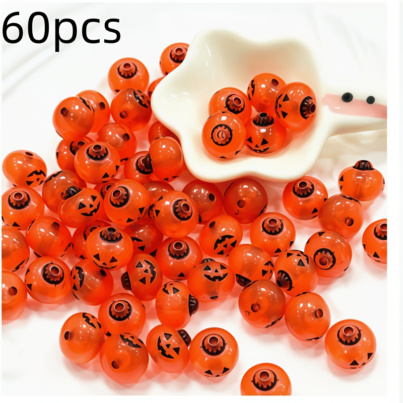 TEMU Lot de 60 perles acryliques de 12 mm avec visage de citrouille et perles d'espacement Jack-O'-Lantern, adaptées pour la fabrication de bijoux