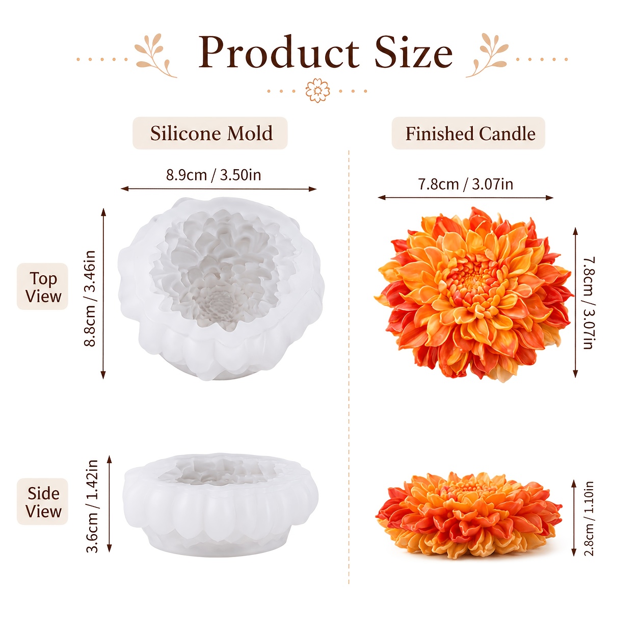 TEMU Candle Mold, Artistic Floral Scented Candle Silicone Mold, Chrysanthemum Shaped Handmade Candle Mold, Exquisite Petal 3d Texture, Smooth