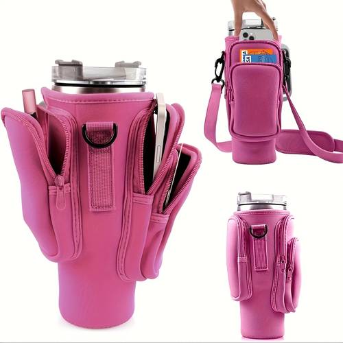 1pc Water Bottle Carrier Bag with Phone Pocket for 40/30oz Tumbler Neoprene Water Bottle Holder Pouch, Cup Accessories Total 3 Pockets, Father Gift, Bottle Pouch, Bottle Bags, Pouch for Water Bottle, Water Bottle Pouch, Pouch Bottle
