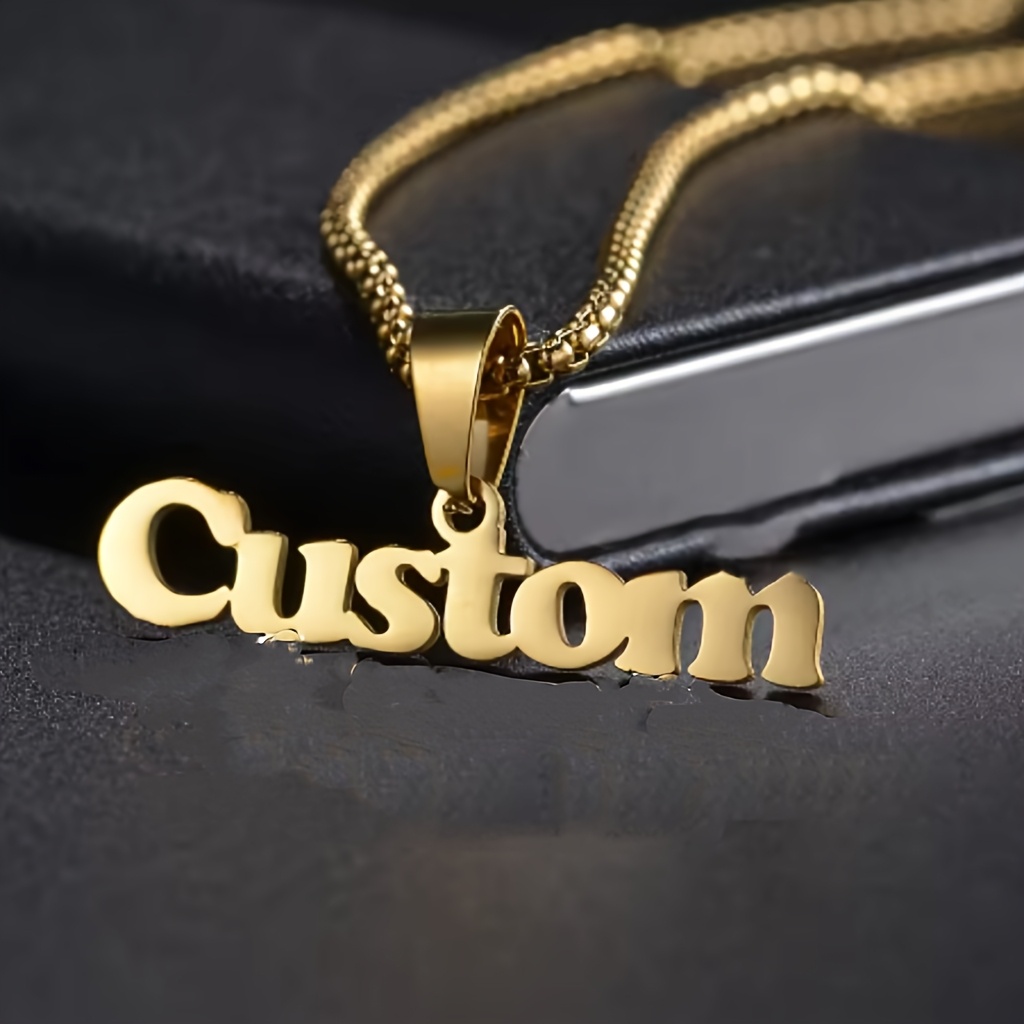 TEMU Personalized Name Necklace, Made Of Golden 304 Stainless Steel, Custom Pendant Jewelry, Perfect Gifts For Men And Women, Ideal For Everyday Use