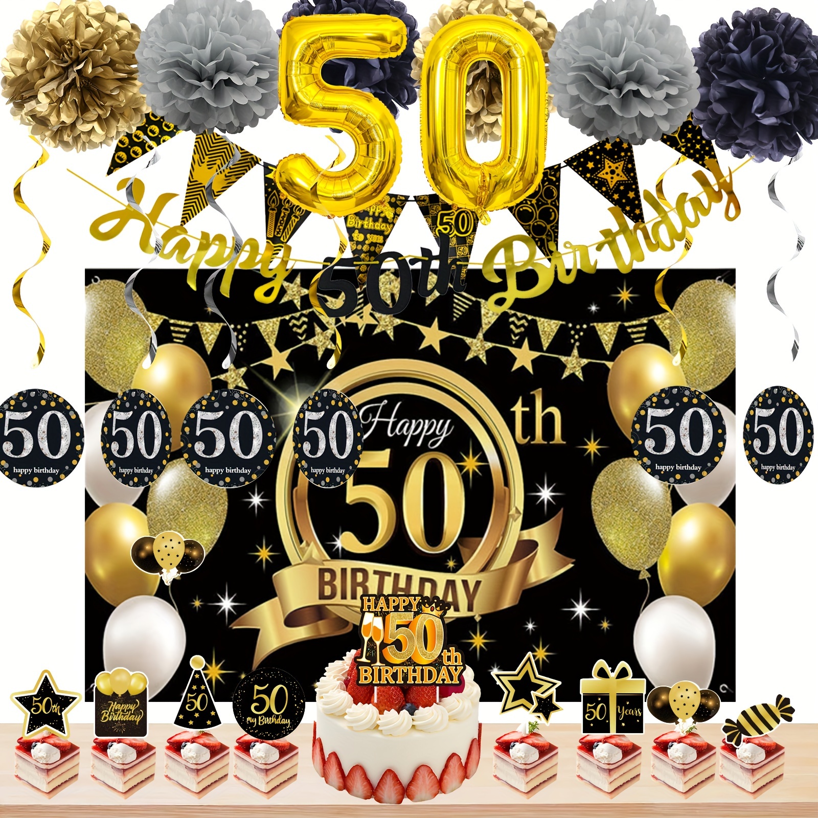 50th Birthday Decorations For Men Women 16pcs 50th Birthday Theme Cake