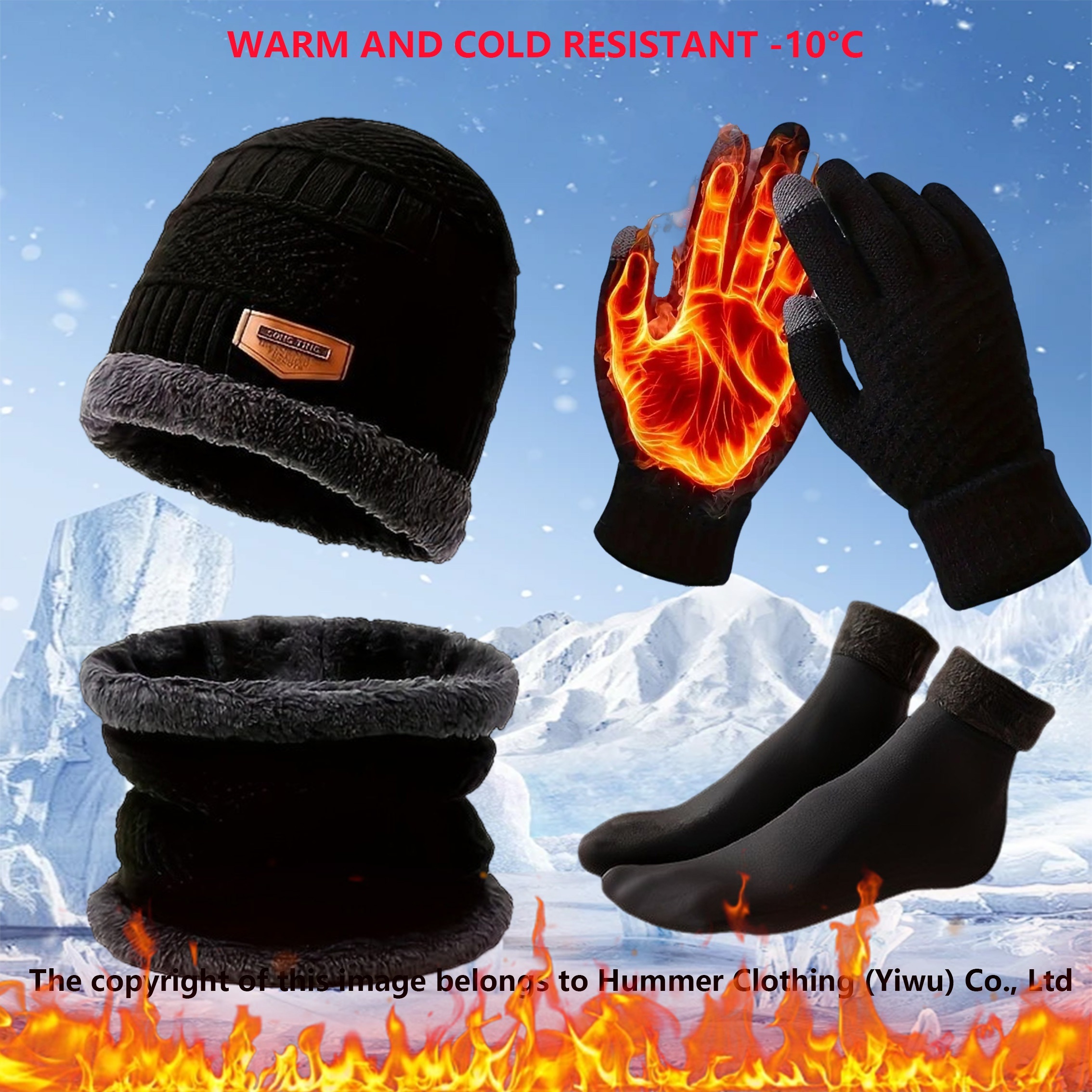 TEMU 4pcs Warmth Set: Knit , Neck Gaiter, Gloves & Socks - For & Gifts