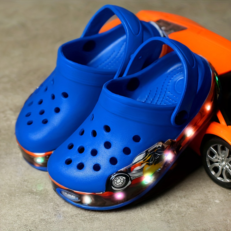 kids glow in the dark clogs breathable eva sports casual shoes non slip beach footwear cartoon pattern slip on closure battery operated for boys girls spring summer fall details 0