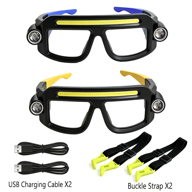 TEMU 2-pack Glasses: Head- Flashlight With Flashing Mode-ideal For Night Running, Cycling, Fishing, And Other Outdoor Activities; Perfect For Crafts,