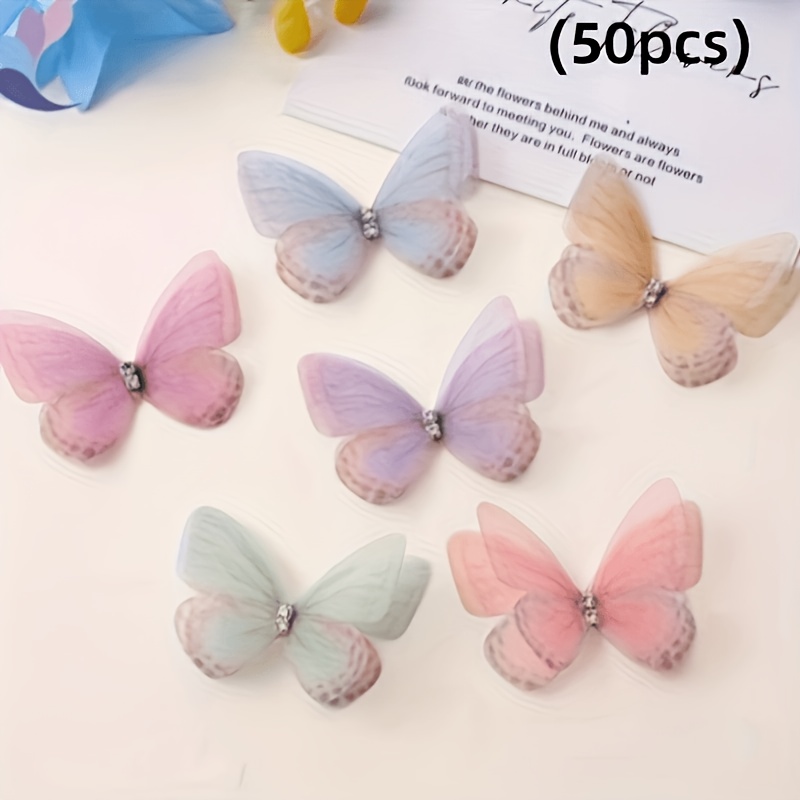 TEMU 50pcs Assorted Mesh Double-layer Butterflies, Pastel Decorations, Suitable For Diy Crafts, Hair Accessories, Photography Props, And Home Decor,