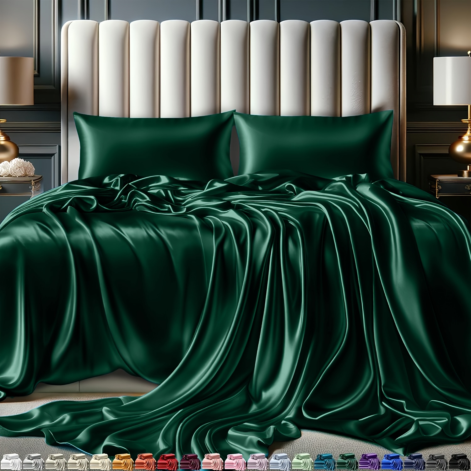 TEMU Ensemble de draps en satin 4 pièces - Literie noire de luxe avec microfibre lisse et douce et poche profonde de 15 pouces - Bon pour les cheveux