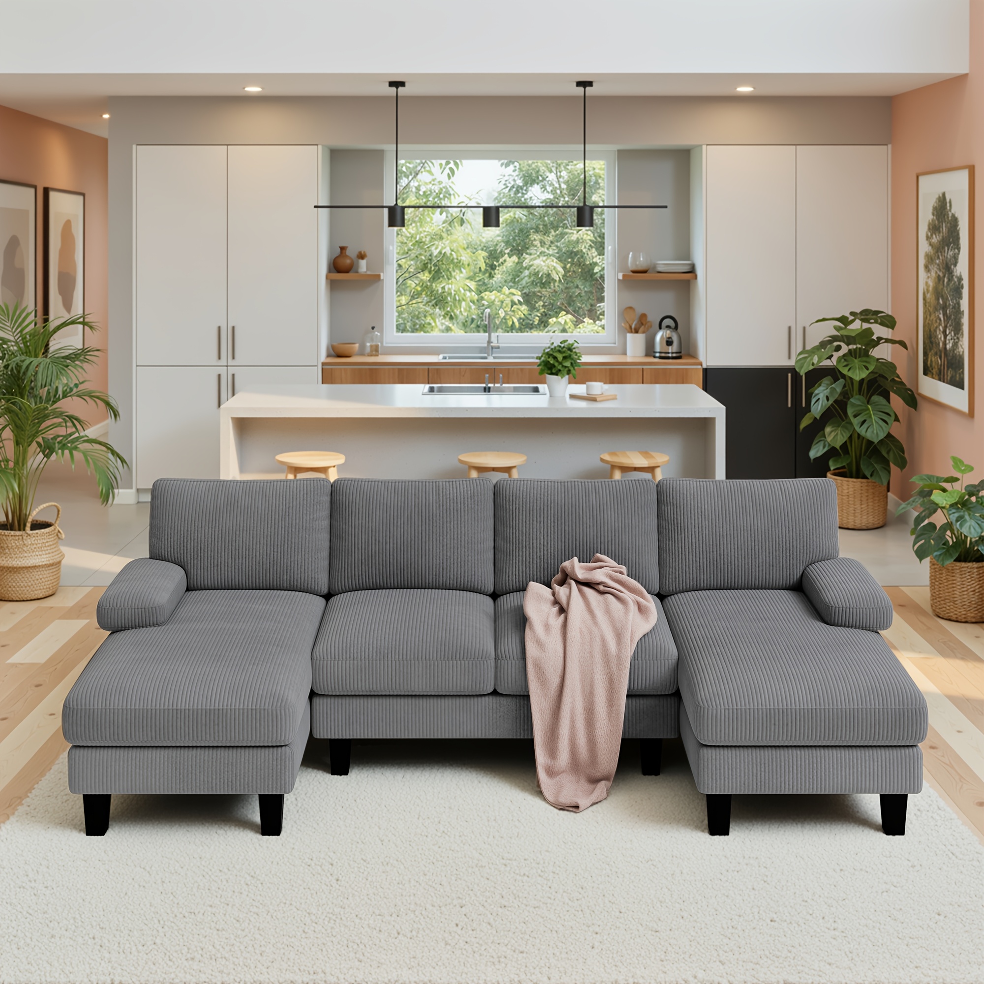 Image of Four-seater Sofa, U-shaped Sectional With 2 Chaise Lounges, Ideal For Living Rooms, 271x122x86cm