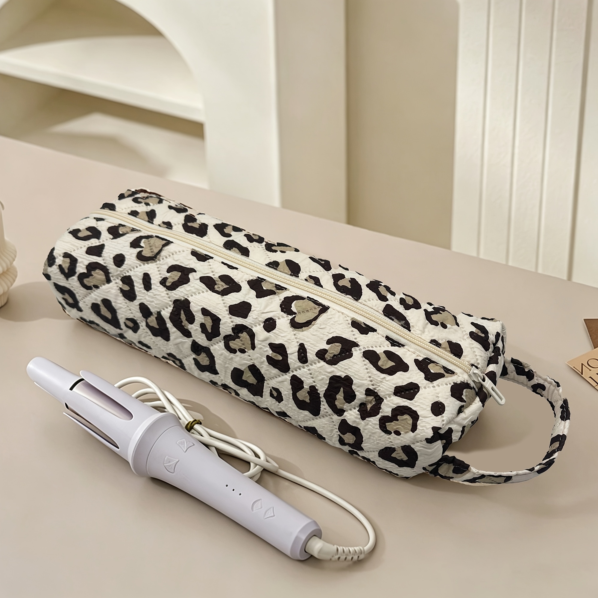 TEMU New Style Curling Rod Storage Bag, Large Capacity Floral Curling Rod Storage Bag, Splint Hair Dryer Storage Bag, Convenient Travel Carry Storage