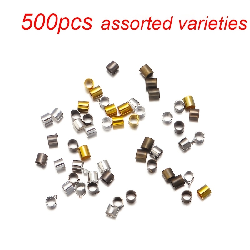 500pcs 1.5/2mm Alloy Colors Copper Tube Crimp End Beads Positioning Beads, For Jewelry Making & Diy Necklaces & Bracelets