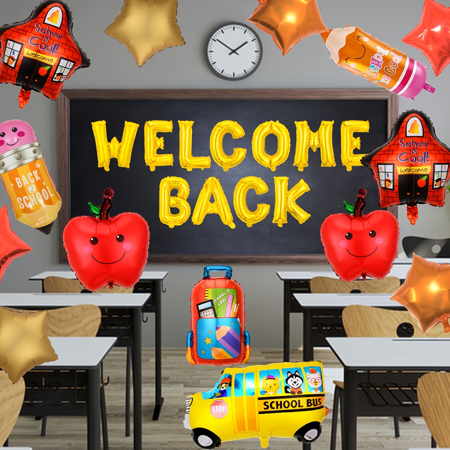 

15pcs Back To School Balloons Party Decorations, Welcome Back To School Bus Balloons Banner First Day Of School Classrooom Party Decorations