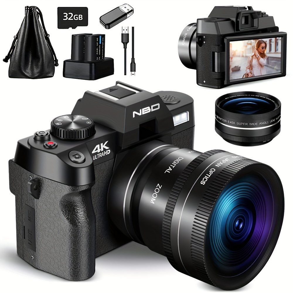 

Nbd Pro Digital Cameras For Photography & 4k Video, 48 Mp Vlogging Camera With 180° Flip Screen, 16x Digital Zoom, Flash & Autofocus, 52mm Wide Angle & Macro Lens, 2 Batteries, 32gb Sd Card