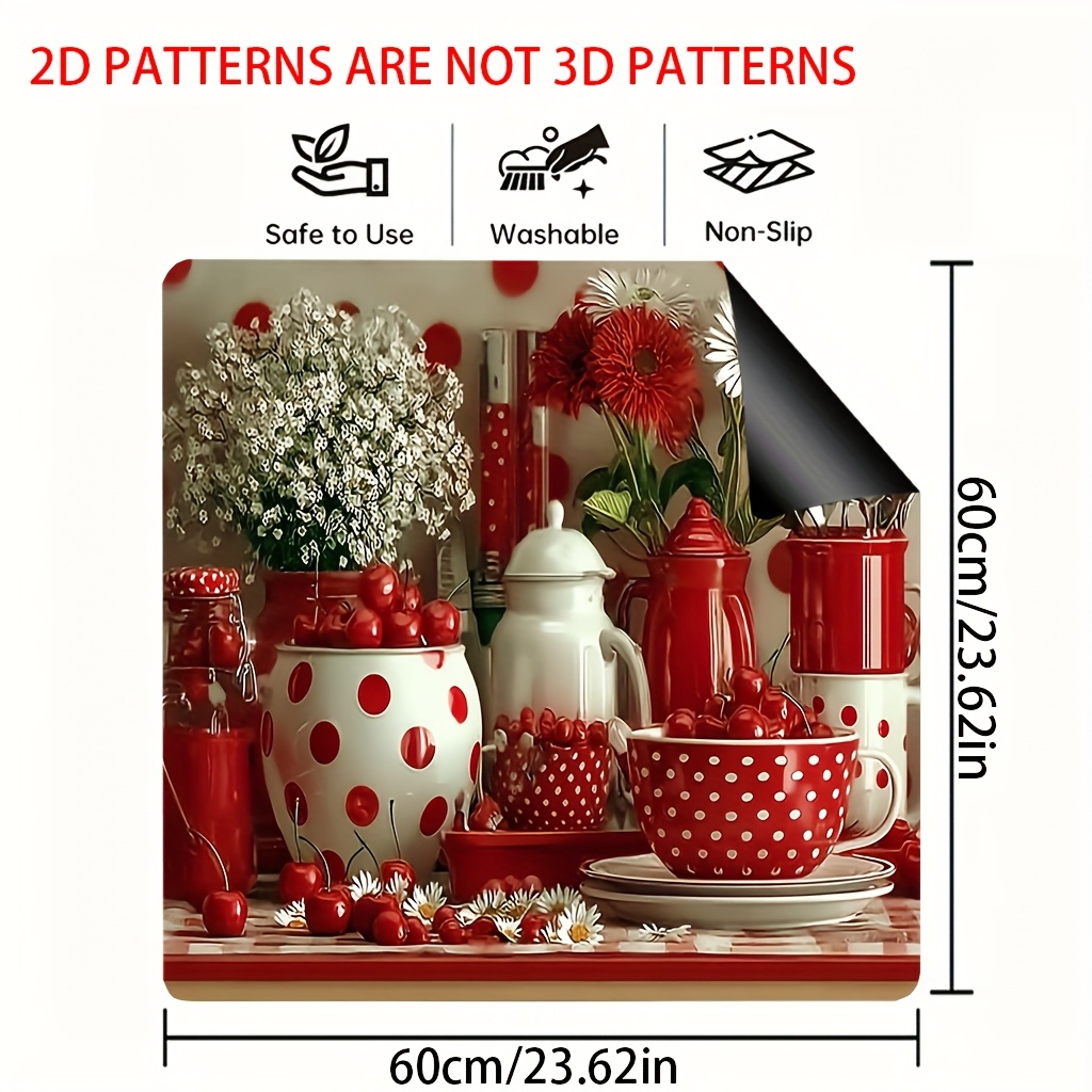 TEMU 1pc, Tapis de protection et de décoration pour four à à imprimé plat, avec un motif de rouges adapté à la vaisselle. Ce tapis polyvalent utilisé