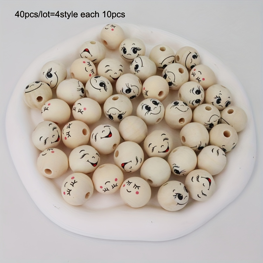 Image of 40pcs 20mm Creative Wooden Beads Jewelry Additions Home Decor Handmade Tassel Gift Pendant Additions Christmas Tree Ornaments Farmhouse Garden Beaded