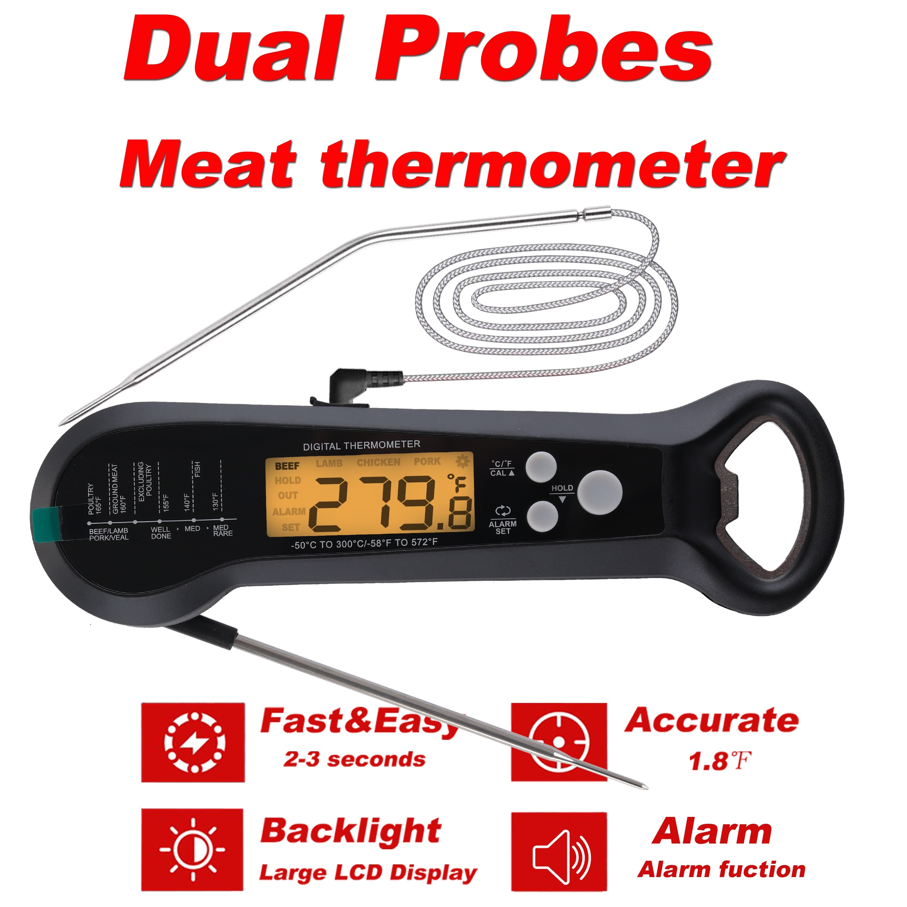 

Meat Thermometer - Rechargeable, Battery- For Grilling & Cooking