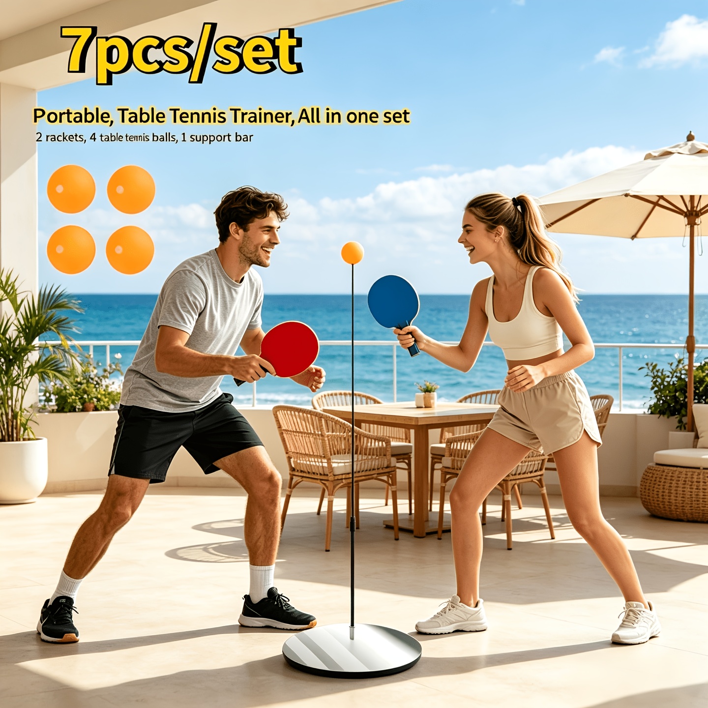 7pcs Adjustable Height Table Tennis Trainer Set