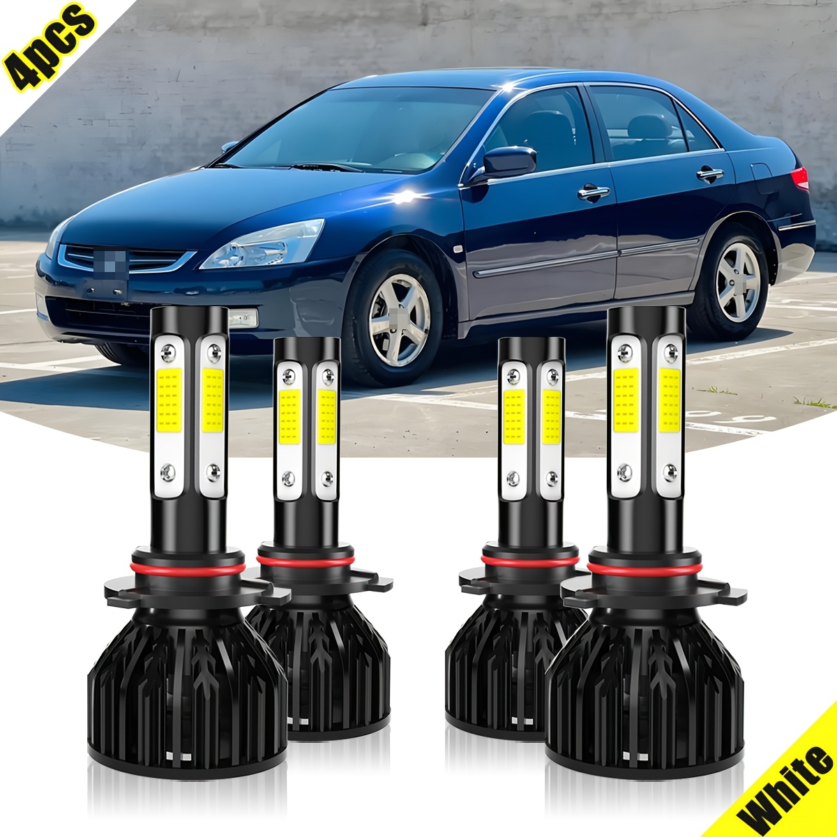 

4x Fit For Honda For Accord 2003-2007 Led Headlight Bulbs White High/ Low Beam 9005/ Hb3 9006/ Hb4 Kit, Cob Chip 500% 6000k , Without Battery