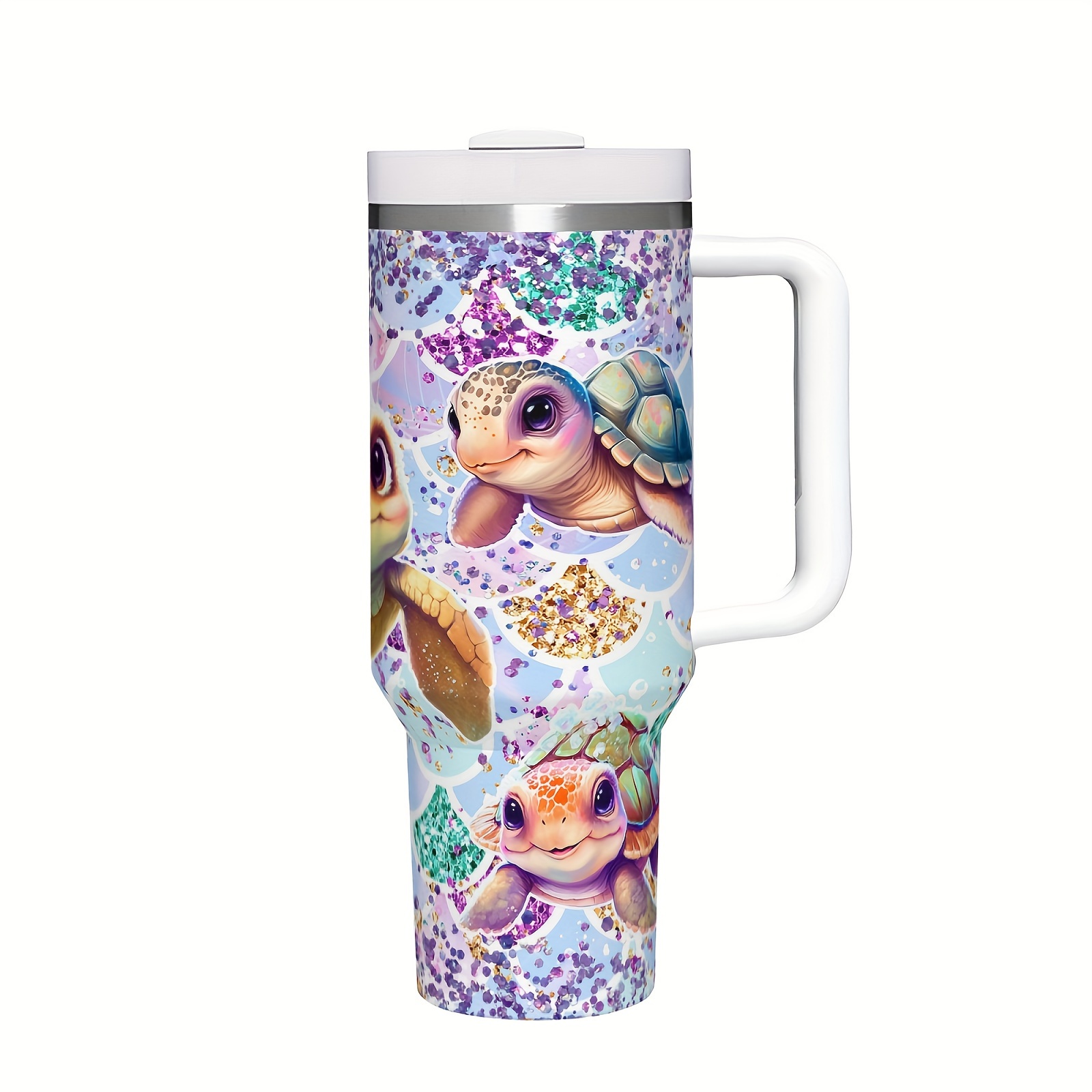 

Glitter Turtle 40oz Insulated Stainless Steel With Handle - Reusable Coffee Mug With Lid, Perfect Birthday Gift - Hand Wash Only, Turtle Decor