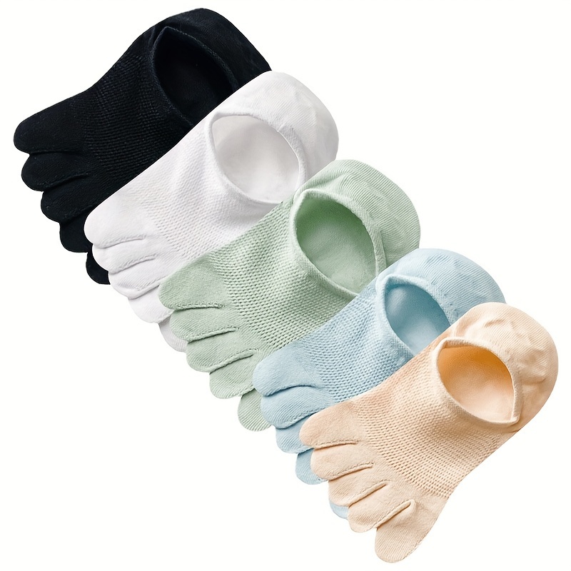 

5 Pairs Solid 5 Fingers Socks, Comfy & Breathable Invisible Socks, Women's Stockings & Hosiery