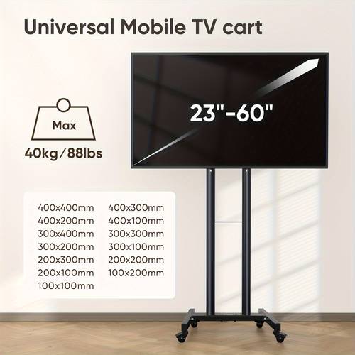 mobile tv stand on wheels for 23 60 inch led lcd flat curved tvs height adjustable rolling tv cart portable tv floor stand to 40kg max vesa 400x400mm