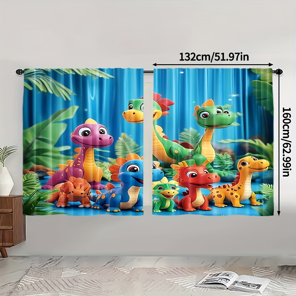 TEMU Set Of 2, Colorful Animal Pattern Drapes, Adorable Dinosaur Design, Sturdy Polyester Material, Suitable For Living Room, Bedroom, Kitchen, And