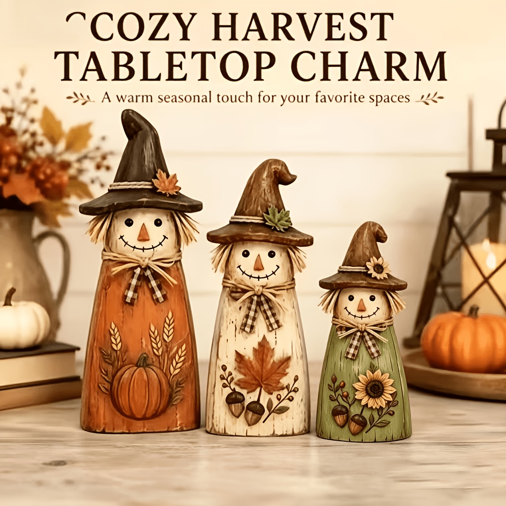 TEMU 3 Retro And Cute Autumn Wooden Table Sets, Farmhouse Thanksgiving Autumn Pumpkin, , Sunflower Decorations, Suitable For Thanksgiving ,